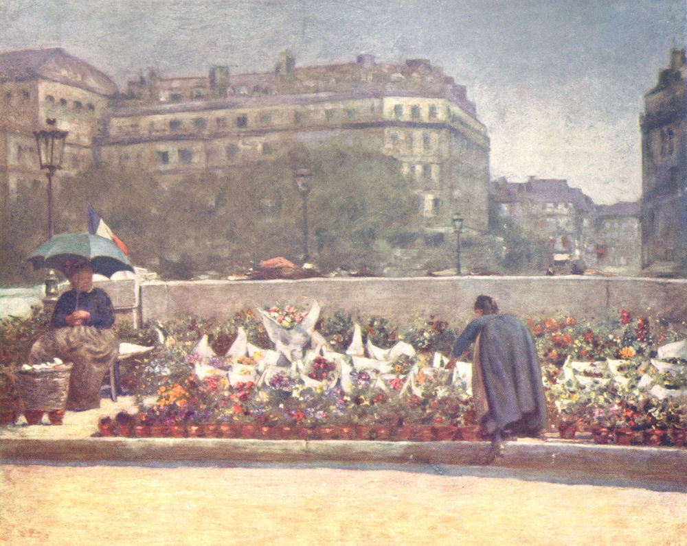 PARIS. A Flower Market 1909 old antique vintage print picture